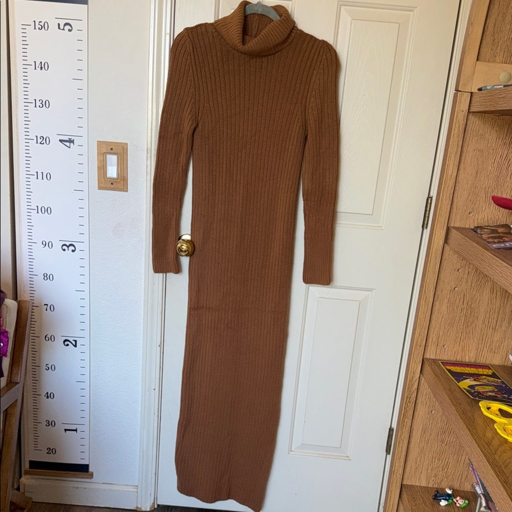 Topshop Brown Long Sleeve Turtleneck Dress